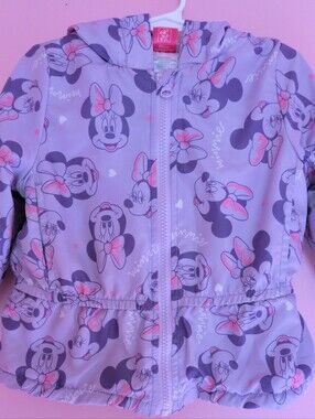 Disney Minnie Mouse Purple Lavender Fleece Lined Hooded Windbreaker Jacket